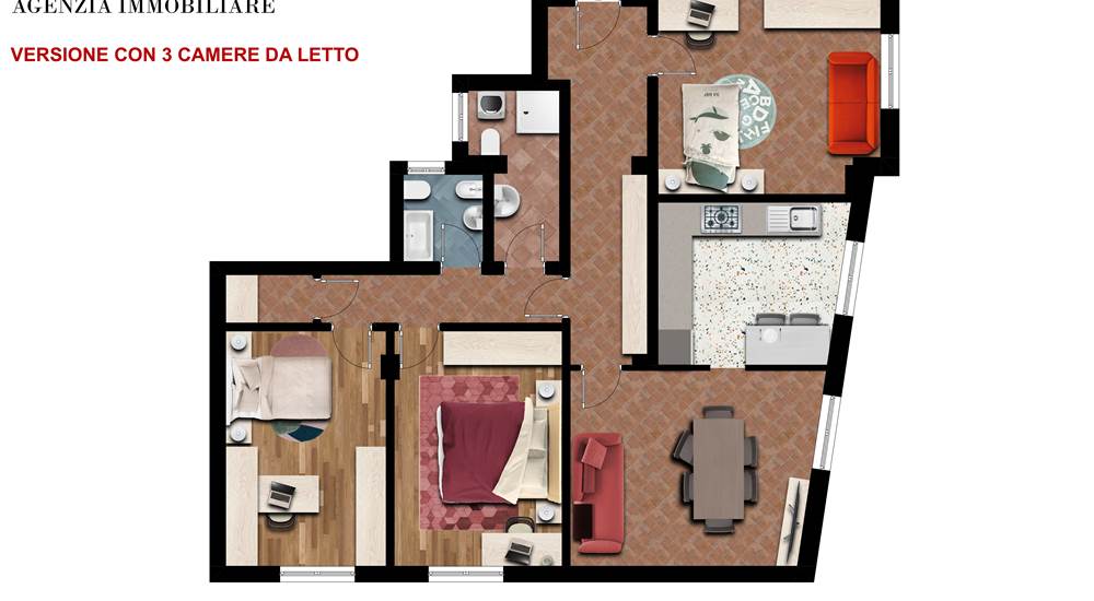 Render - versione con 3 camere da letto